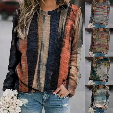 Rendered Print Long Sleeve Crew Neck Sweatshirt Top