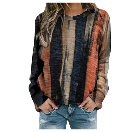 Rendered Print Long Sleeve Crew Neck Sweatshirt Top