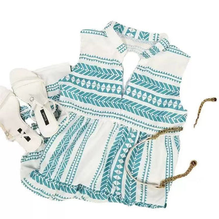 V-neck Geometric Print Sleeveless Dress