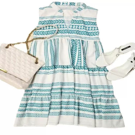 V-neck Geometric Print Sleeveless Dress