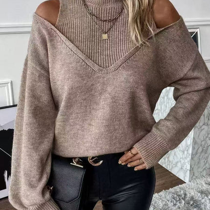 Half-high Collar Off-shoulder Casual Sweater