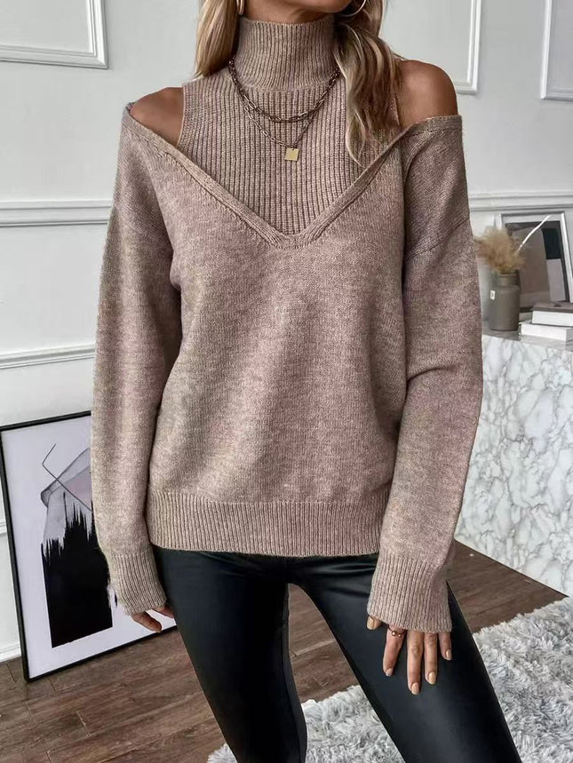 Half-high Collar Off-shoulder Casual Sweater