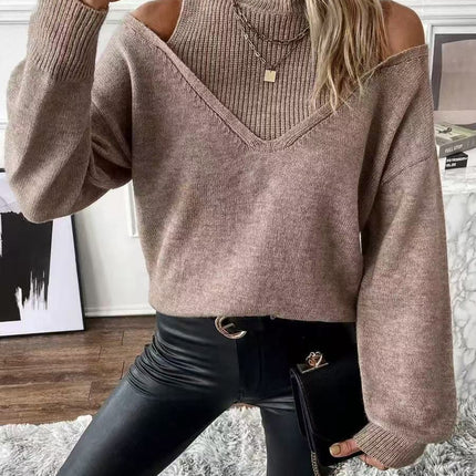 Half-high Collar Off-shoulder Casual Sweater