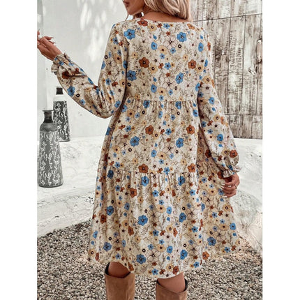 French-style Elegant Printed Lantern Sleeve Dress