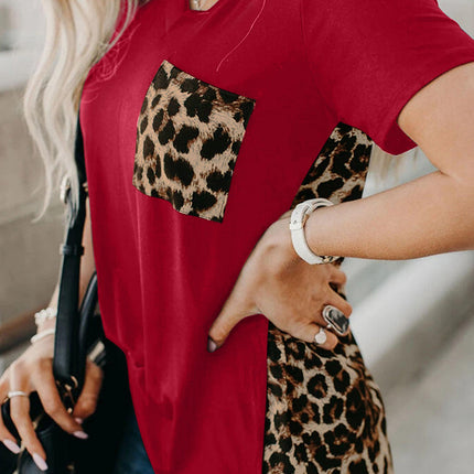 Wihte Leopard Printed Splicing T-Shirt