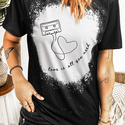 Western Pattern Leopard Letter Print Short Sleeve T-shirt