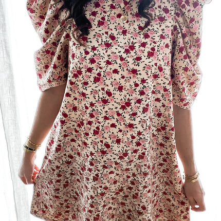 Puff Sleeve A-line Floral Print Mini Dress