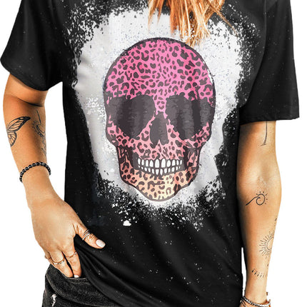 Western Pattern Leopard Letter Print Short Sleeve T-shirt