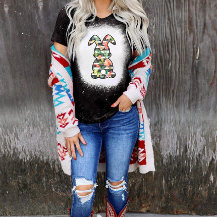 Western Pattern Leopard Letter Print Short Sleeve T-shirt