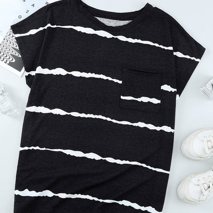 Gradient Color Short Sleeve T-Shirt with Pocket