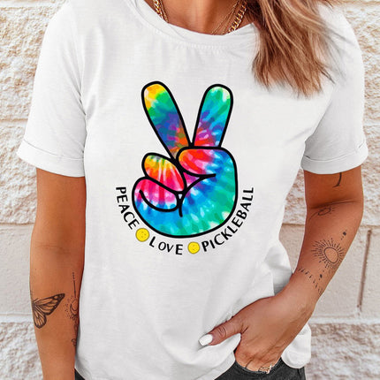 Tie Dyed Gesture Letter Print Short Sleeve T Shirt