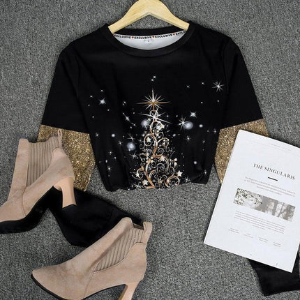 A Glam Christmas Luxe Gold Print Starry Christmas Top