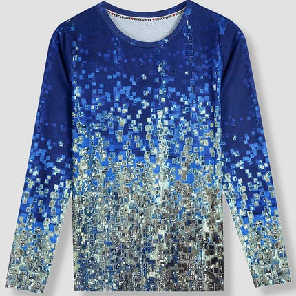 Blue Print Round Neck Top