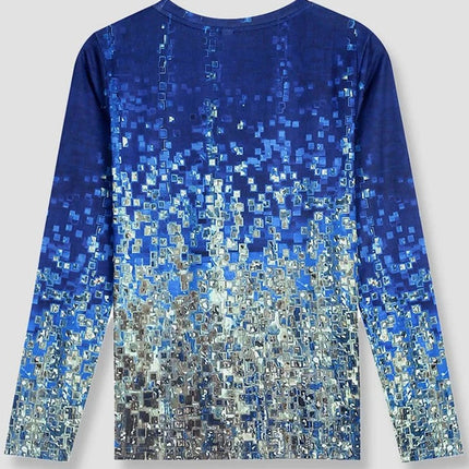 Blue Print Round Neck Top