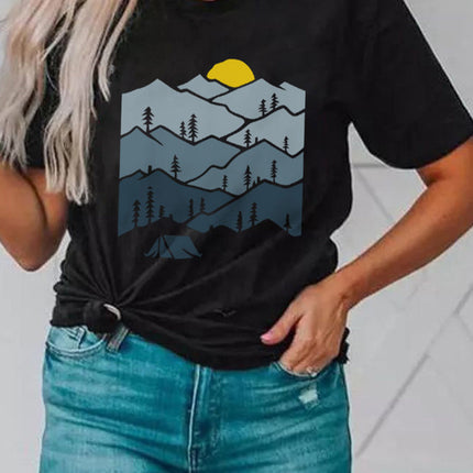 Floral Print Round Neck Short Sleeve Tunic Top