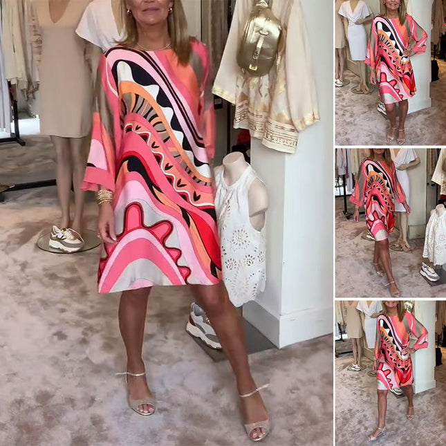 Trendy long-sleeved printed dress