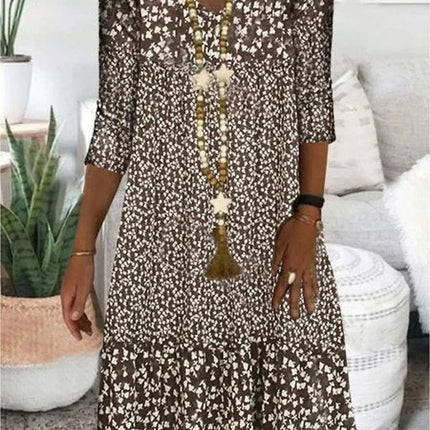 Brown and White Abstract Print Prairie Mini Dress