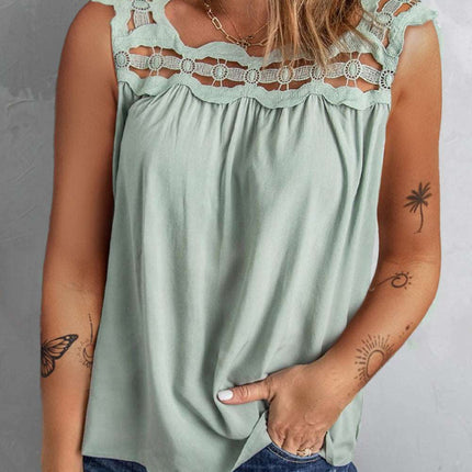 Contrast Lace Ruched Cut-out Sleeveless Top