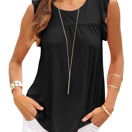 Keyhole Back Ruffled Sleeveless Top