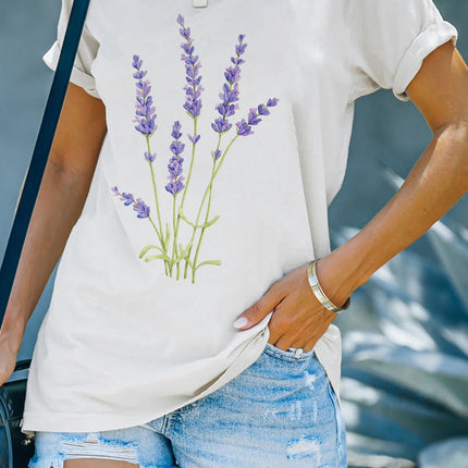 Floral Print Round Neck Short Sleeve Tunic Top