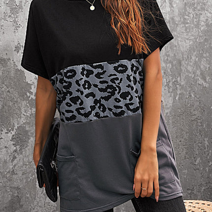 Triple Colorblock Splicing Short Sleeve Mini Dress with Pockets