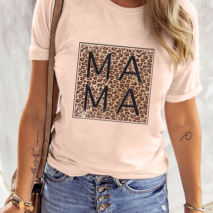 Mama Letter Leopard Print Graphic T-Shirt