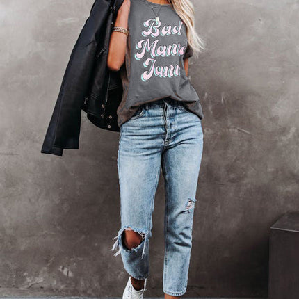 Floral Print Round Neck Short Sleeve Tunic Top