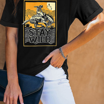 Western Horse Letter Print Graphic T-shirt