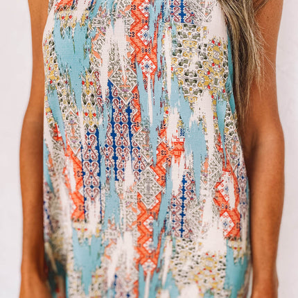 Western Pattern Print Spaghetti Strap Shift Maxi Dress
