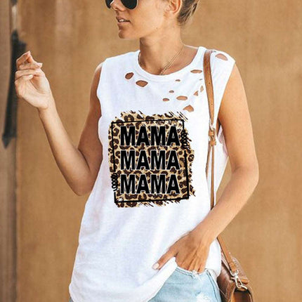 Broken Hole Detail Sleeveless Crew Neck Tank Top