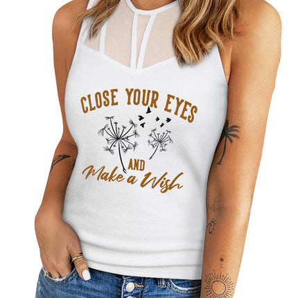 Strappy Mesh Splicing Ribbed Tank Top