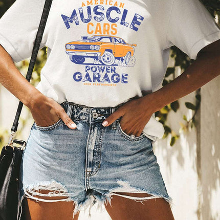 Casual Letter and Car Print Graphic Tee