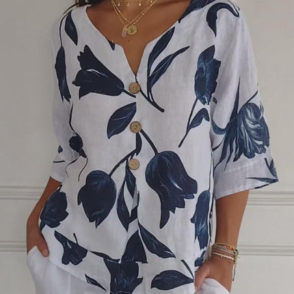 Printed V-neck Tunic Top
