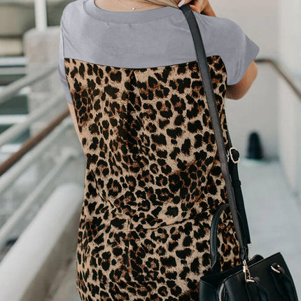 Wihte Leopard Printed Splicing T-Shirt