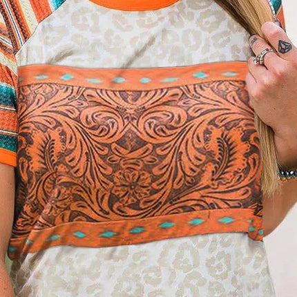 Striped Pattern Color Block Short Sleeve T Shirt