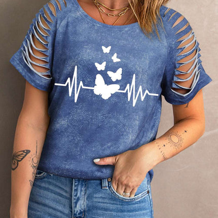 Daisy Letter Print Cut-out Short Sleeve T-shirt