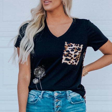 Wihte Leopard Printed Splicing T-Shirt