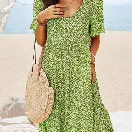 Trendy Print Round Neck Midi Dress