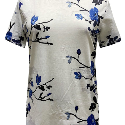 Floral Print Round Neck Short Sleeve T Shirt