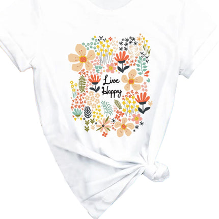 Be Happy Graphic Print Short Sleeve T Shirt