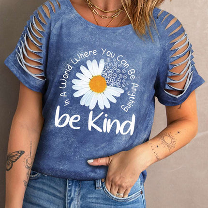 Daisy Letter Print Cut-out Short Sleeve T-shirt