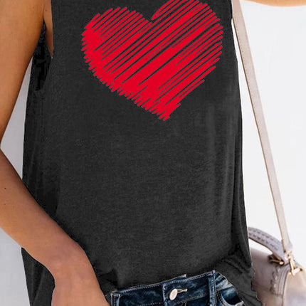 Valentine Heart Print Loose Crew Neck Tank Top