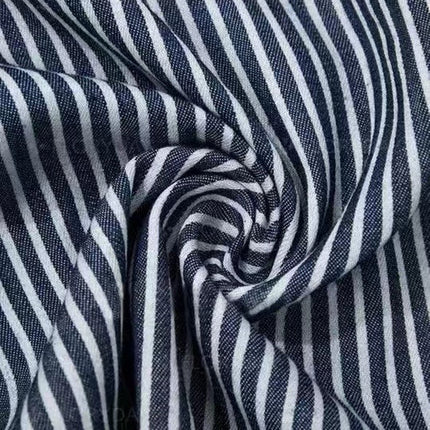 Navy and White Striped Short Sleeve Midi Dress