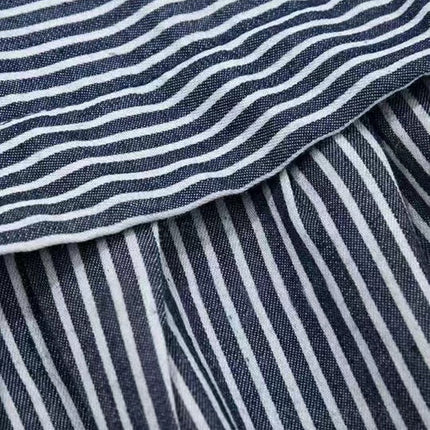 Navy and White Striped Short Sleeve Midi Dress