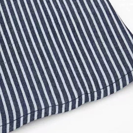 Navy and White Striped Short Sleeve Midi Dress