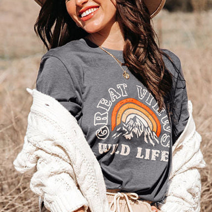 Letters Printed Short Sleeve Graphic T Shirt