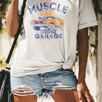 Casual Letter and Car Print Graphic Tee