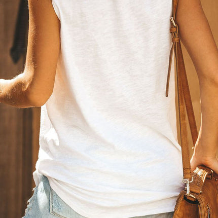 Broken Hole Detail Sleeveless Crew Neck Tank Top