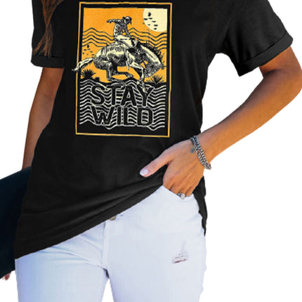 Western Horse Letter Print Graphic T-shirt