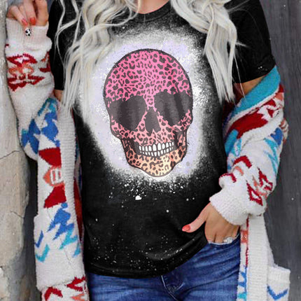 Western Pattern Leopard Letter Print Short Sleeve T-shirt